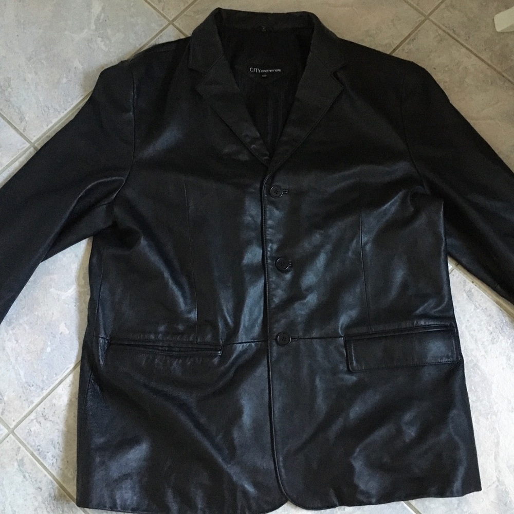 Jones New York Mens Blk 100 Genuine Leather Jacket